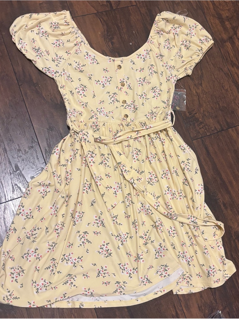NWT No Boundaries Yellow Floral Peasant Dress Puff Sleeve size XS